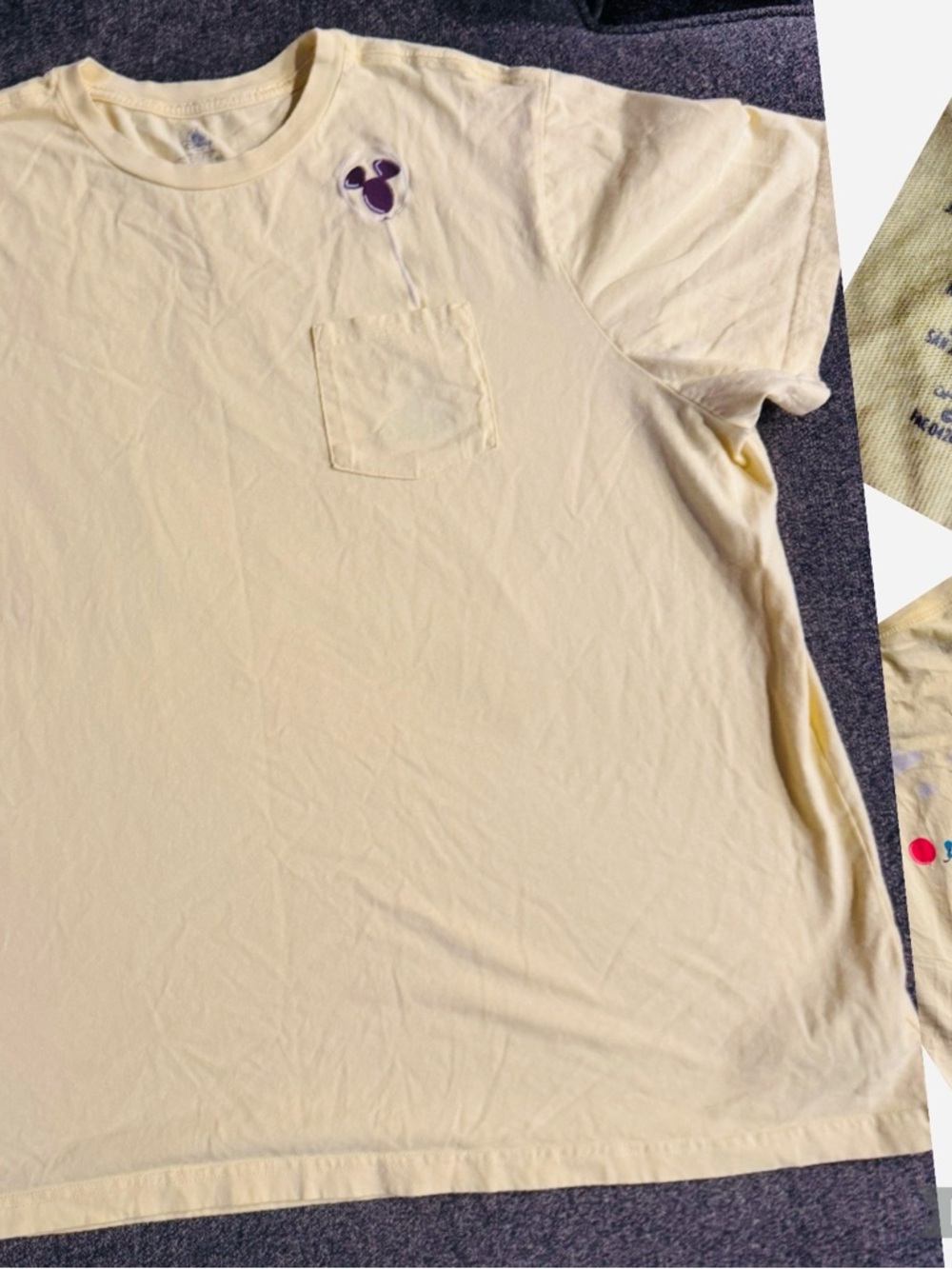Disney Cream Short Sleeve Pocket Tee with Small Purple Mickey